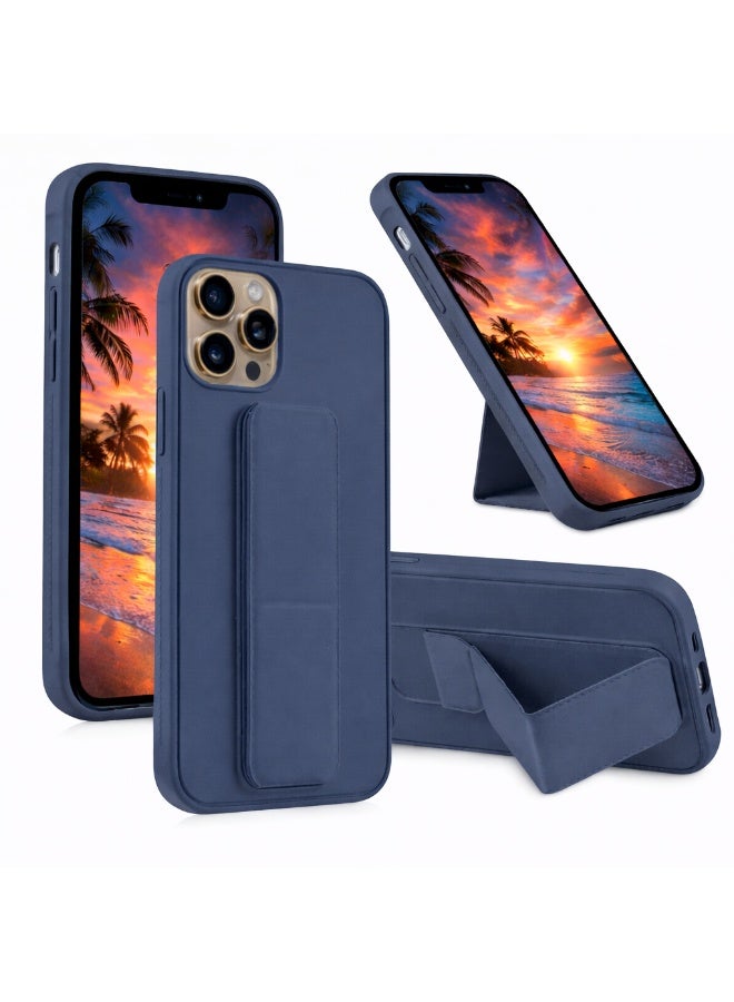 COVERSCART Apple iPhone 16 Pro Premium Silicon Case with Magnetic Stand & Finger Grip, Car Mount Compatible Kickstand Cover – Blue - Image 1